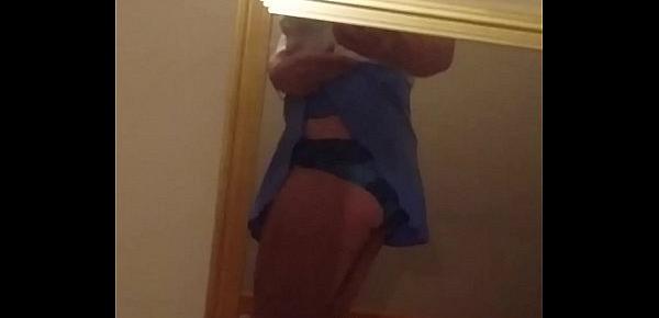  Blue mini skirt tease